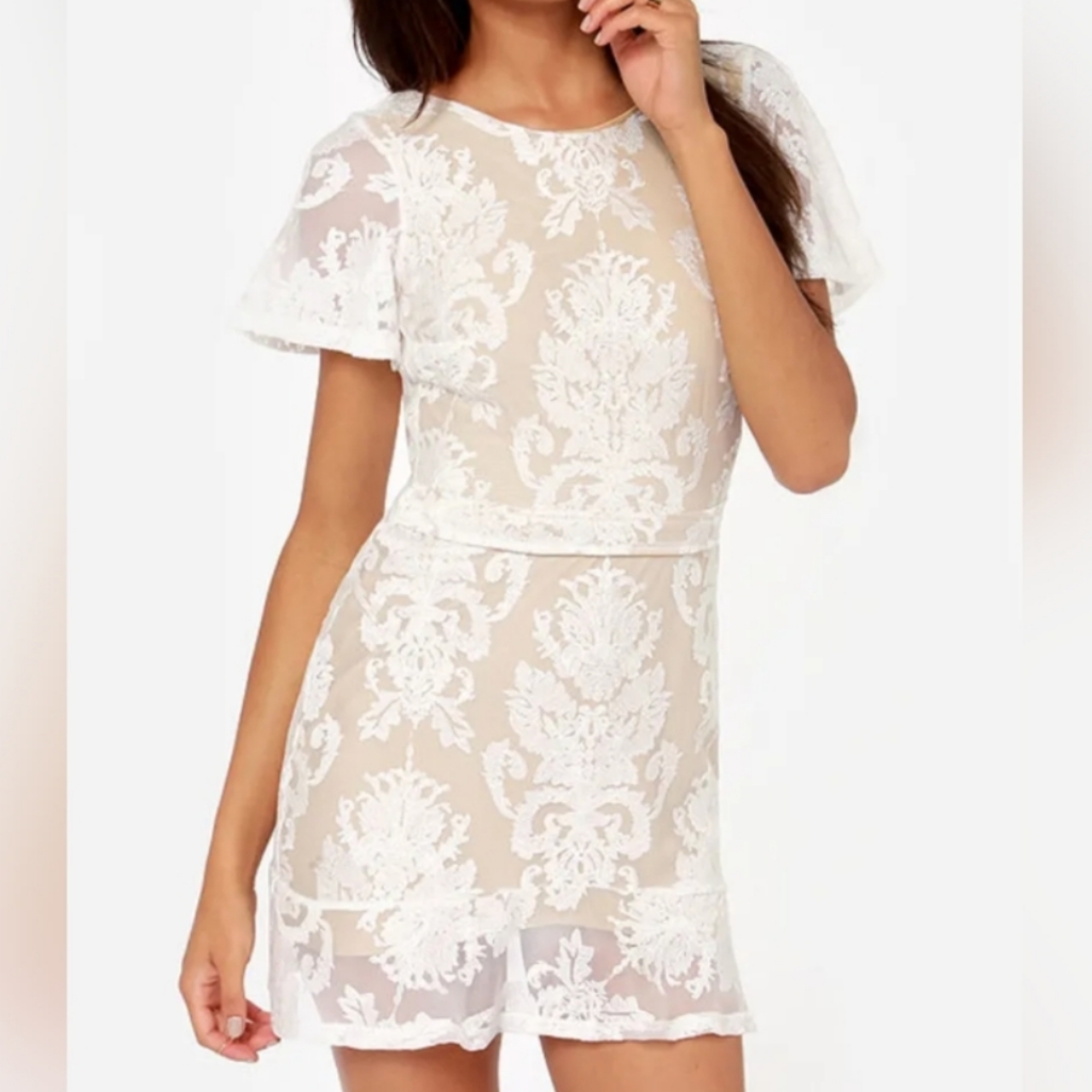 For Love & Lemons San Marcos Backless Ivory Lace Dress Small